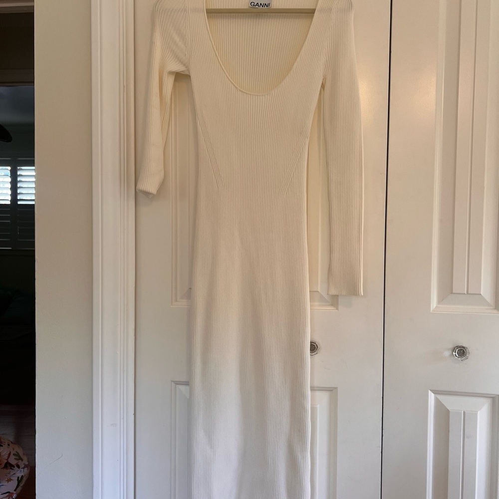 Ganni Elegant Cream Long Sleeve Dress